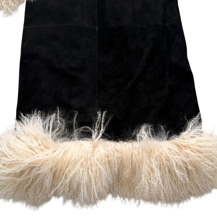 Susanna Chow Women's Dorothy Suede Leather Long Coat Black Mohair New Large — image 7 of 8
